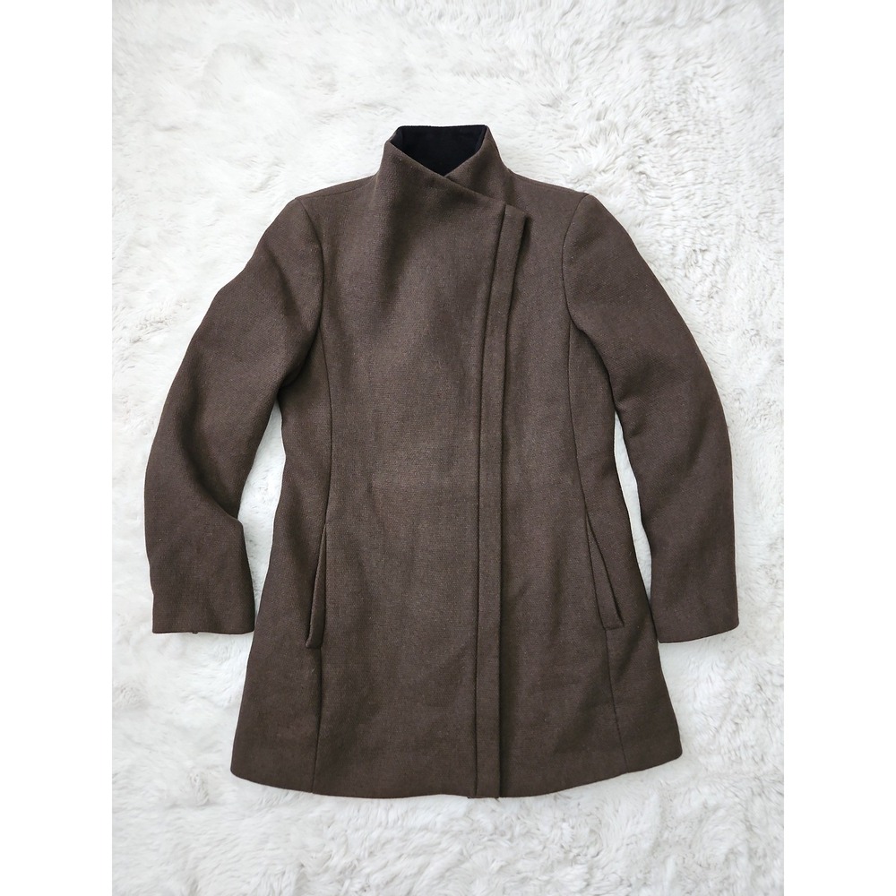 Calvin Klein Women's Brown Wool Cashmere Blend Asymmetrical Coat Jacket Size 8